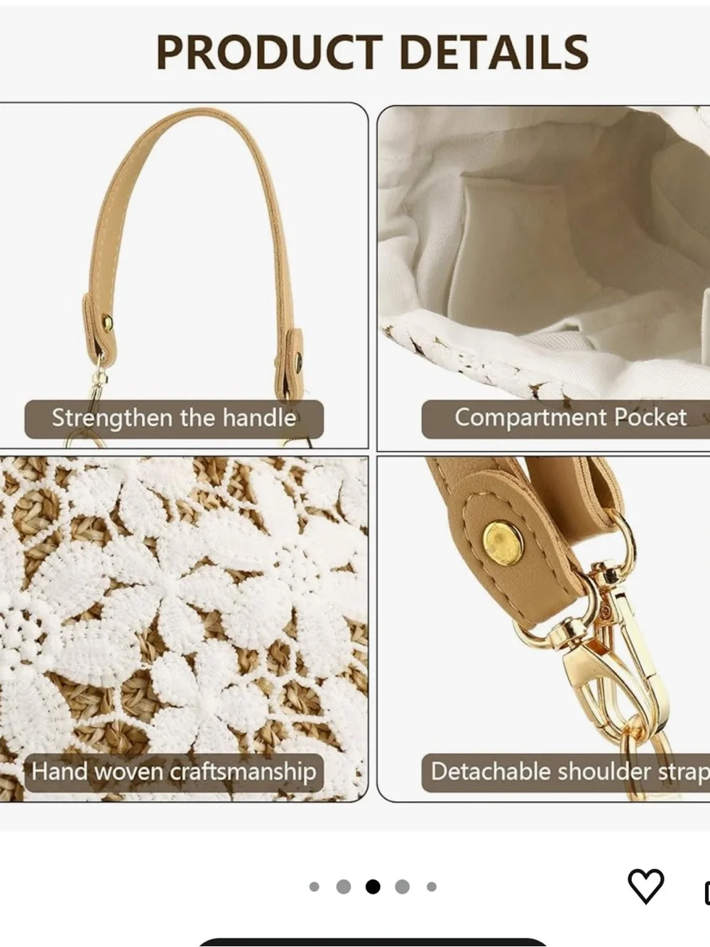 Bamboo Handbag, Beach Purse Bag Half Moon Bag, Straw Lace